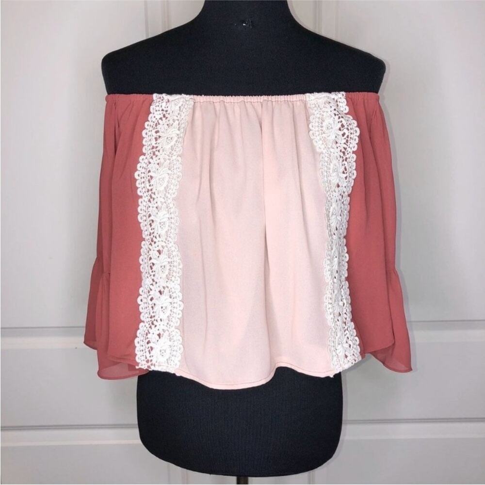 NEW TULAROSA Pink Red Rose White Lace Colorblock Boho Alexa Blouse Top Shirt S - Picture 2 of 13